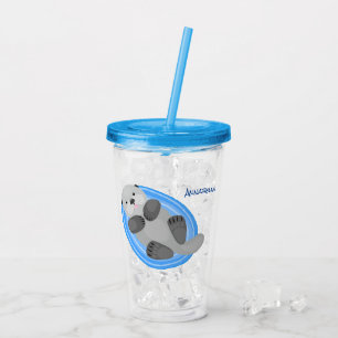 Geluidsgeluk zee otter blauwe cartoon illustratie acryl drinkbeker