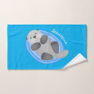 Geluidsgeluk zee otter blauwe cartoon illustratie bad handdoek