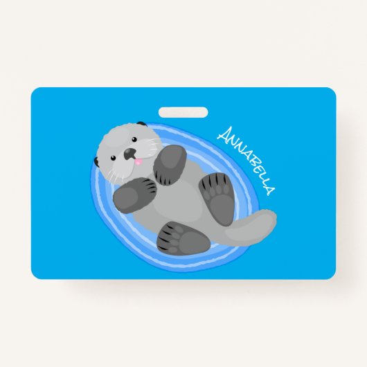 Geluidsgeluk zee otter blauwe cartoon illustratie badge (Voorkant)