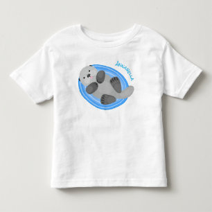 Geluidsgeluk zee otter blauwe cartoon illustratie kinder shirts