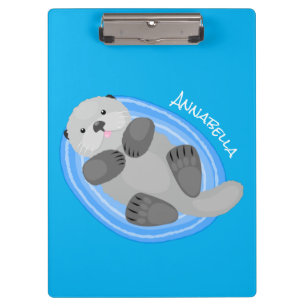 Geluidsgeluk zee otter blauwe cartoon illustratie klembord