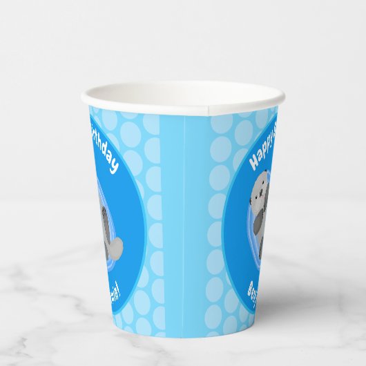 Geluidsgeluk zee otter blauwe cartoon illustratie papieren bekers (Rechts)