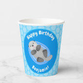 Geluidsgeluk zee otter blauwe cartoon illustratie papieren bekers (Voorkant)