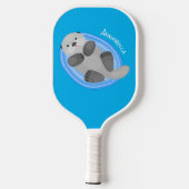 Geluidsgeluk zee otter blauwe cartoon illustratie pickleball paddle (Achterkant)