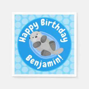 Geluidsgeluk zee otter blauwe cartoon illustratie servet