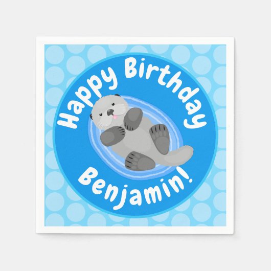 Geluidsgeluk zee otter blauwe cartoon illustratie servet (Voorkant)