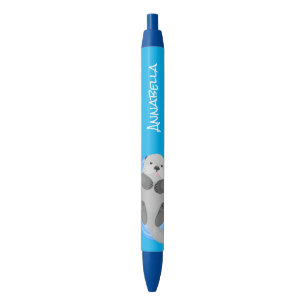 Geluidsgeluk zee otter blauwe cartoon illustratie zwarte inkt pen