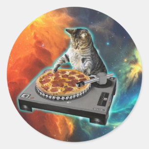 Geluidstabel van cat dj disk jockey ronde sticker