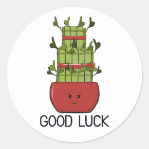 Geluk bamboe plant met groet ronde sticker