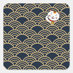 Geluk Cat Calico Kat Maneki Neko Vierkante Sticker