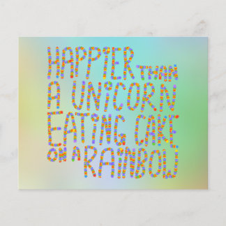 Geluk dan een eenhoorntje op een regenboog.