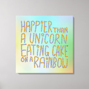 Geluk dan een eenhoorntje op een regenboog. canvas afdruk