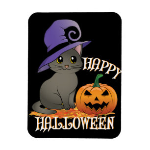 Geluk Halloween Cat met pompoen Magneet