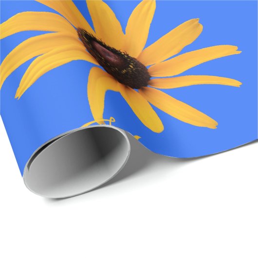 "Geluk" Heldere Zonnegele Bloemen, Royal Blue Cadeaupapier (Rol Hoek)