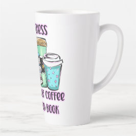 Geluk is een beker koffie en een goed boek latte mok