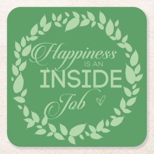 Geluk is een binnenstebuiten groene spleet vierkante kartonnen onderzetter