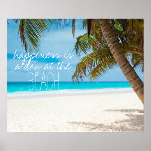 Geluk is een dag op het strand, inspiratie citaat poster