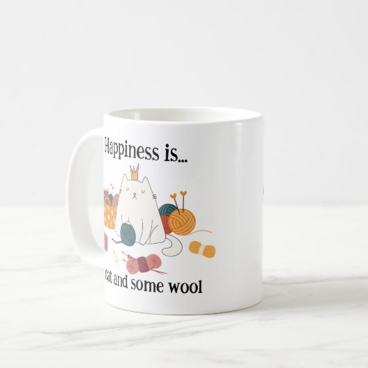 Geluk is een kat en wat wol breien kat Mok (Voorkant links)