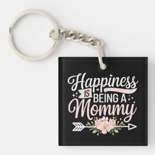 Geluk is een mammie zijn bloemige Moederdag Sleutelhanger