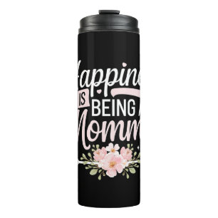 Geluk is een mammie zijn bloemrijke Moederdag Thermosbeker