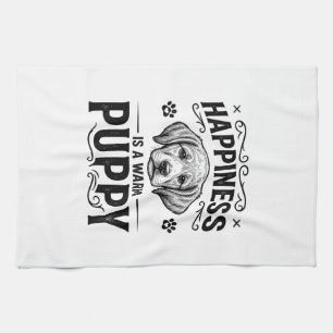 Geluk Is Een Warme Puppy Vintage Hond Shirt Ontwer Theedoek