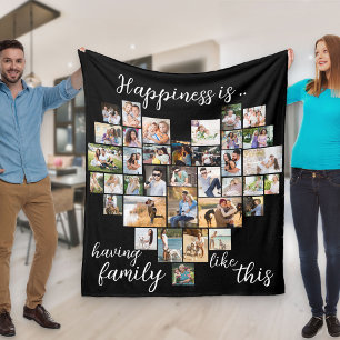 Geluk is Hartvormig 36 Foto Collage Zwart Fleece Deken