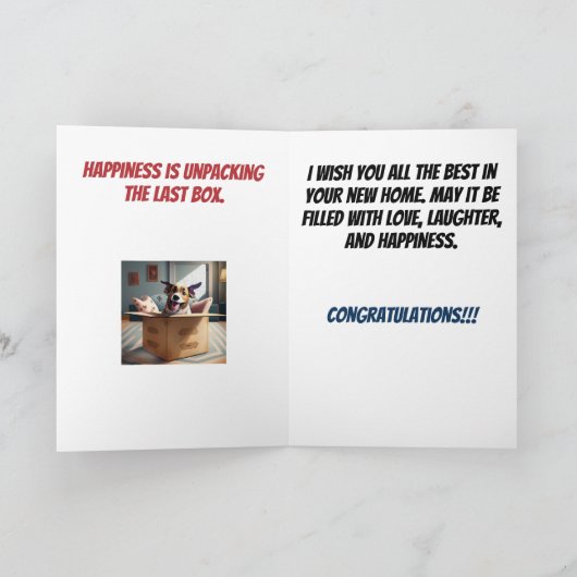 Geluk is het uitpakken van New Home Gefeliciteerd Kaart (Binnen)