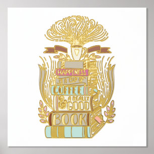 Geluk is Koffie en Boekboeken Lovers Folie Afdrukken