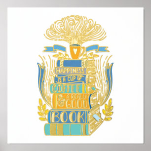 Geluk is koffie en boeken folie afdrukken