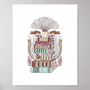 Geluk is koffie en boeken poster