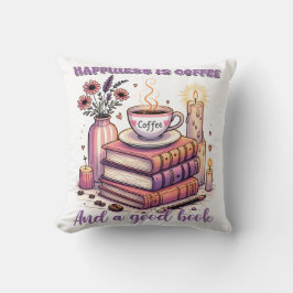 Geluk is koffie en een goed boek kussen