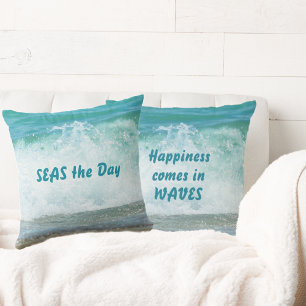 Geluk komt de dag in de Zeeen van Waves Kussen