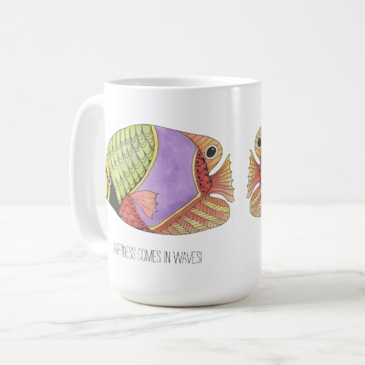 Geluk komt in de Mok van de Vis van Golven (Voorkant links)