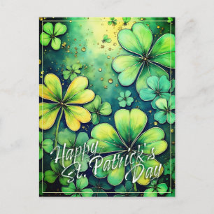 Geluk op St. Patrick's Day - Aquarel Shamrocks 🍀✨ Feestdagenkaart