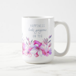 Geluk staat je prachtig Waterverf Bloemen Koffiemok