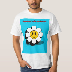 Geluk staat me goed – Grafische Smiley Bloem T-shirt