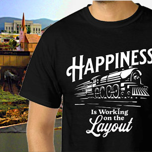 Geluk werkt aan de lay-out, stoomtrein t-shirt