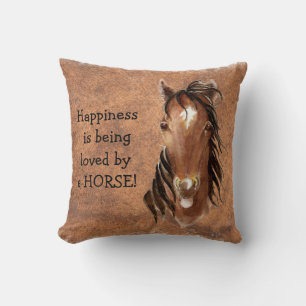 Geluk wordt geliefd door een HORSE Leather look Kussen