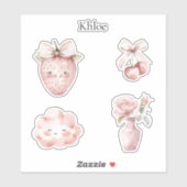 Gelukige Roze Aardbei Wolk Kersen Rozen Sticker (Vel)