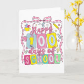 Gelukkig 100 dagen school roze strik kaart (Gele Bloem)