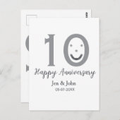 Gelukkig 10-jarig jubileum naam datum grijs vet em briefkaart (Voorkant / Achterkant)