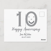 Gelukkig 10-jarig jubileum naam datum grijs vet em briefkaart (Achterkant)