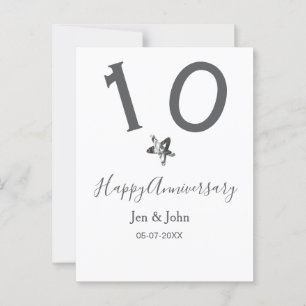 Gelukkig 10-jarig jubileum naam datum grijze metal briefkaart