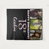 Gelukkig 18e verjaardagsfeestje, roze glitter & 3 wandkleed (Voorkant (horizontaal))