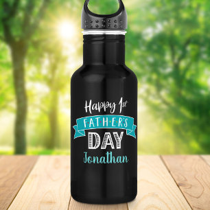 Gelukkig 1e Vaderdag Turquoise Banner Cool Naam Waterfles