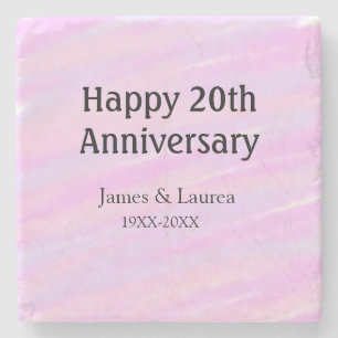 Gelukkig 20-jarig jubileum roze paarse pastel naam stenen onderzetter