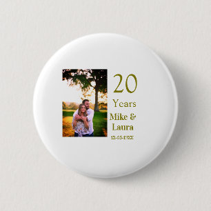 Gelukkig 20-jarig jubileum voeg koppel naam datum ronde button 5,7 cm