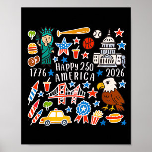 Gelukkig 250-jarig Amerika jubileum 4 juli Poster