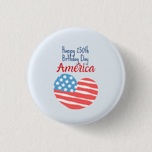 Gelukkig 250ste verjaardag Amerika, Vlag Hart 1776 Ronde Button 3,2 Cm