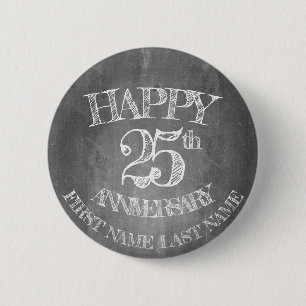 Gelukkig 25-jarig jubileum op krijtbord ronde button 5,7 cm